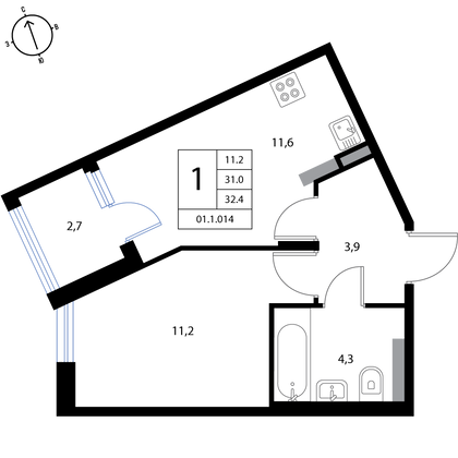 Продажа 1-комнатной квартиры 32,4 м², 3/3 этаж