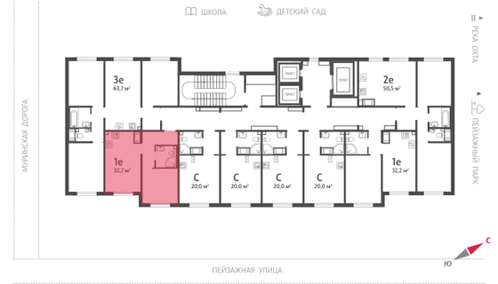 32,7 м², 1-комн. квартира, 12/19 этаж