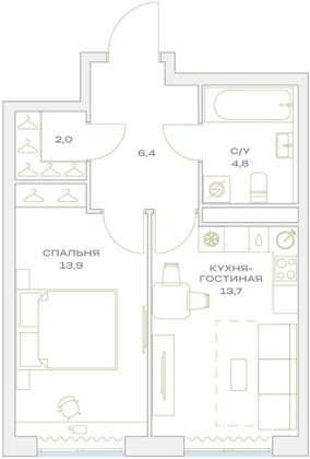 Продажа 1-комнатной квартиры 40,8 м², 10/23 этаж