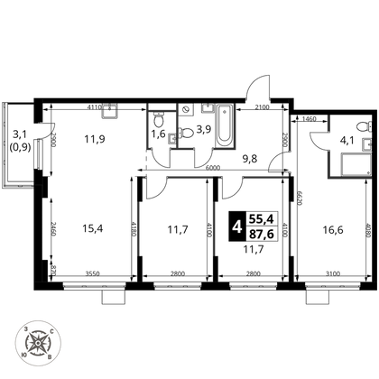 87,6 м², 4-комн. квартира, 2/24 этаж