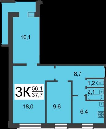 Продажа 3-комнатной квартиры 57,4 м², 8/9 этаж