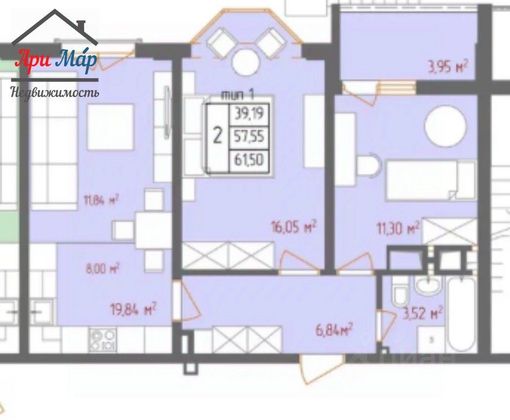 Продажа 2-комнатной квартиры 62 м², 12/18 этаж