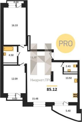 Продажа 3-комнатной квартиры 85,1 м², 20/23 этаж