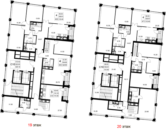 106,6 м², 4-комн. квартира, 19/20 этаж