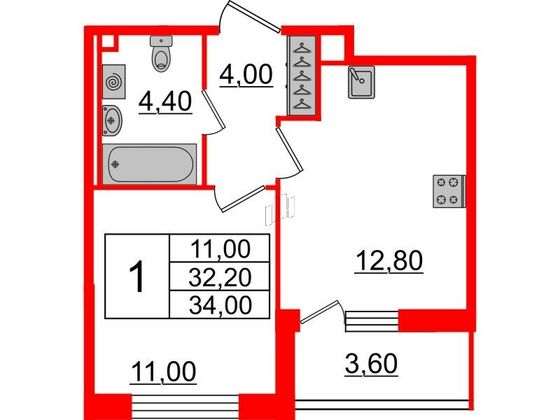 Продажа 1-комнатной квартиры 31,5 м², 2/10 этаж