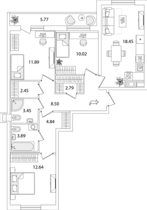 81,5 м², 3-комн. квартира, 5/9 этаж