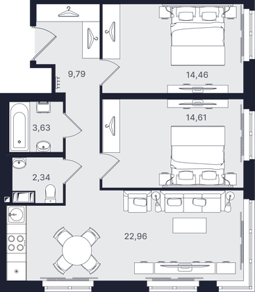 Продажа 3-комнатной квартиры 67,8 м², 12/24 этаж