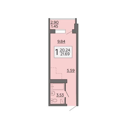 Продажа 1-комнатной квартиры 21,7 м², 19/19 этаж