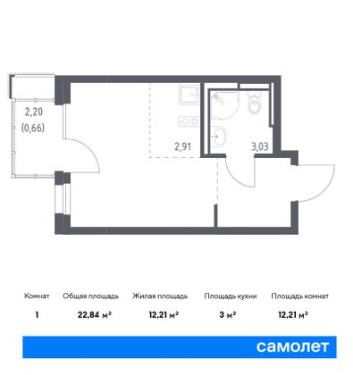 22,8 м², студия, 8/12 этаж