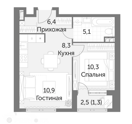 Продажа 1-комнатной квартиры 42 м², 7/47 этаж
