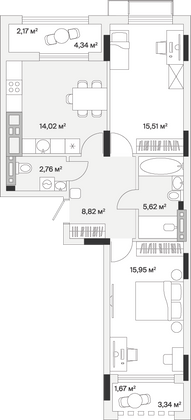 66,5 м², 2-комн. квартира, 5/7 этаж