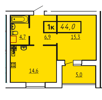 Продажа 1-комнатной квартиры 44 м², 1/9 этаж