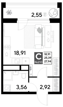Продажа квартиры-студии 27,9 м², 18/25 этаж