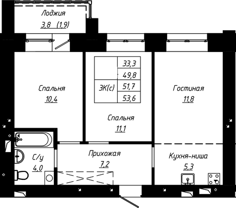 Продажа 3-комнатной квартиры 51,7 м², 4/16 этаж