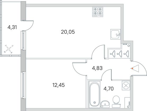 Продажа 1-комнатной квартиры 43,3 м², 1/8 этаж