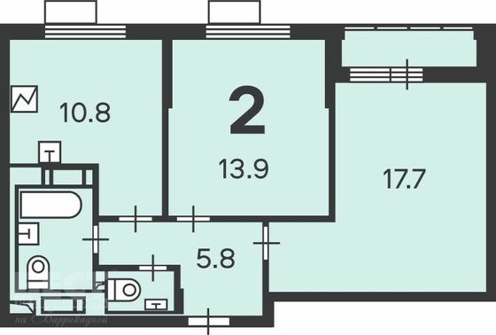 Продажа 2-комнатной квартиры 54,1 м², 3/17 этаж