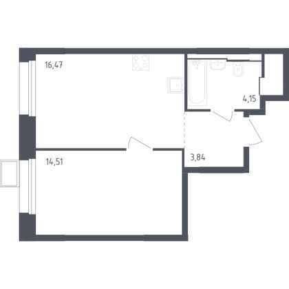 39,6 м², 1-комн. квартира, 18/23 этаж