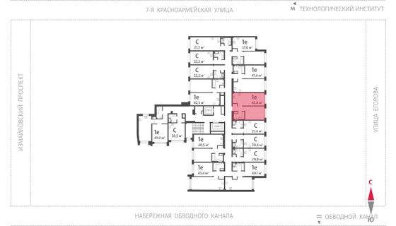 42,4 м², 1-комн. квартира, 7/11 этаж