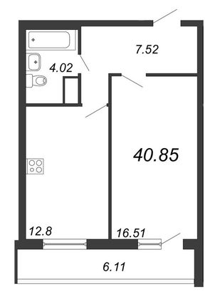 Продажа 1-комнатной квартиры 40,8 м², 21/25 этаж