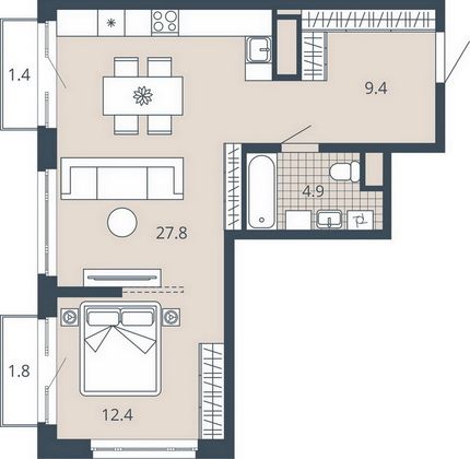Продажа 1-комнатной квартиры 57,3 м², 19/23 этаж