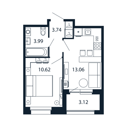 Продажа 1-комнатной квартиры 33 м², 3/12 этаж