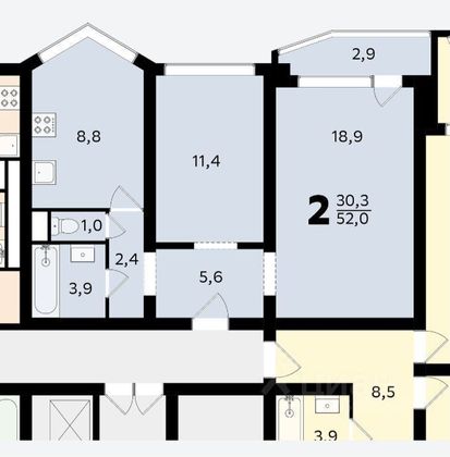 Продажа 2-комнатной квартиры 53 м², 6/17 этаж