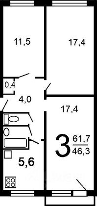 Продажа 3-комнатной квартиры 61,8 м², 1/5 этаж