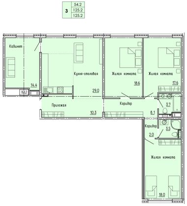 125,2 м², 3-комн. квартира, 13/18 этаж