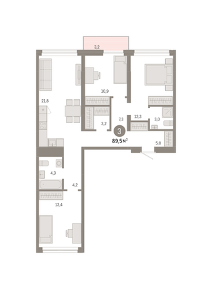Продажа 3-комнатной квартиры 89,5 м², 5/8 этаж