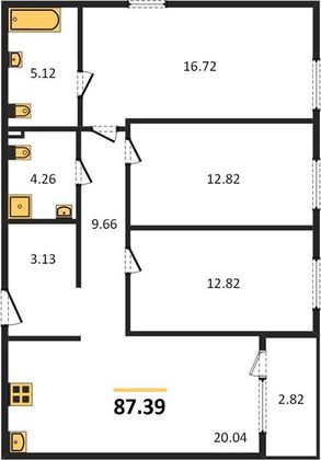 Продажа 3-комнатной квартиры 87,4 м², 2/26 этаж