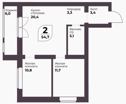 Продажа 2-комнатной квартиры 54,7 м², 7/8 этаж
