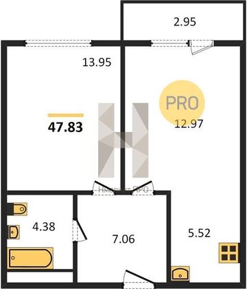 Продажа 1-комнатной квартиры 44,9 м², 19/25 этаж