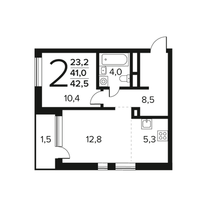 Продажа 2-комнатной квартиры 42,5 м², 2/14 этаж