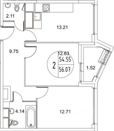 Продажа 2-комнатной квартиры 56 м², 6/18 этаж
