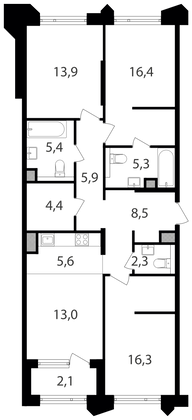 Продажа 3-комнатной квартиры 99,1 м², 14/17 этаж