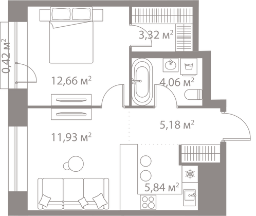 Продажа 1-комнатной квартиры 43,4 м², 3/25 этаж