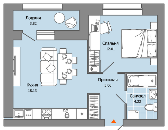 41 м², 2-комн. квартира, 8/8 этаж