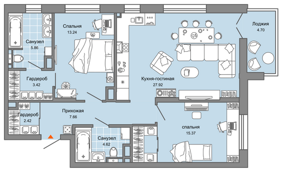 83 м², 3-комн. квартира, 5/8 этаж