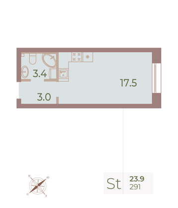 Продажа квартиры-студии 23,9 м², 7/9 этаж