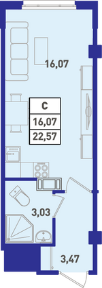 Продажа квартиры-студии 23,2 м², 1/18 этаж