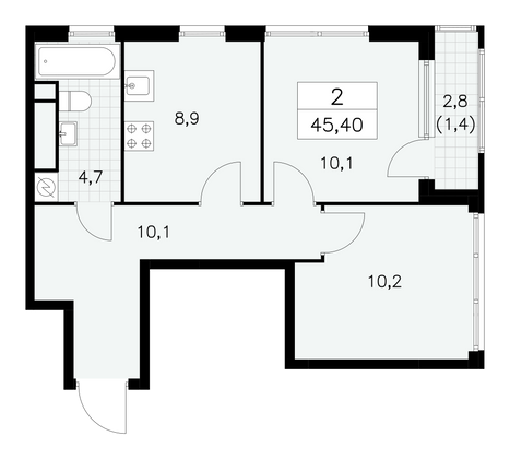 45,4 м², своб. планировка, 26/30 этаж