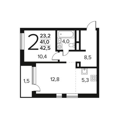 Продажа 2-комнатной квартиры 42,5 м², 12/14 этаж