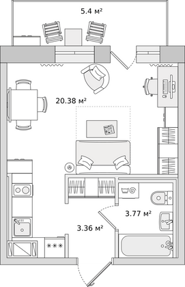 27,5 м², студия, 11/18 этаж