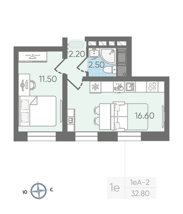 Продажа 1-комнатной квартиры 32,8 м², 3/16 этаж