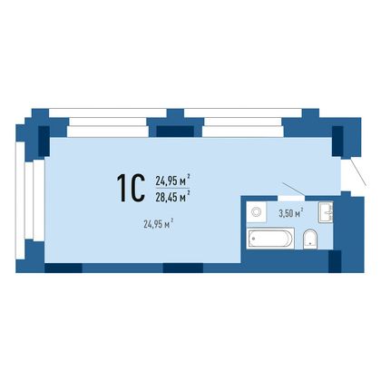 28,7 м², 1-комн. квартира, 21/30 этаж