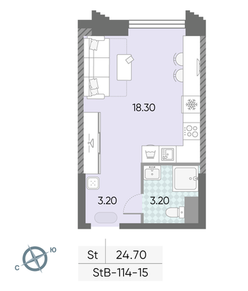 Продажа квартиры-студии 24,7 м², 15/58 этаж