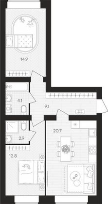 Продажа 2-комнатной квартиры 64,5 м², 1/10 этаж