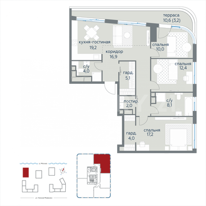 Продажа 4-комнатной квартиры 102,2 м², 10/21 этаж