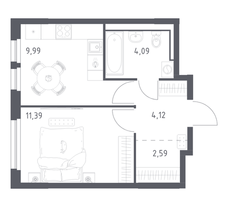 32,2 м², 1-комн. квартира, 8/15 этаж