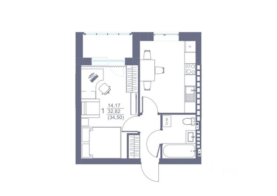 Продажа 1-комнатной квартиры 35 м², 2/3 этаж